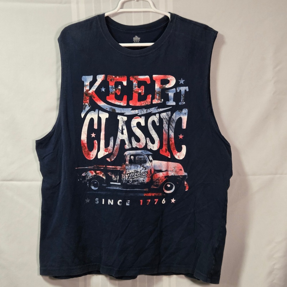 Way To Celebrate Tank Top Mens XL Blue Keep It Classic 1776 Truck Graphic Muscle